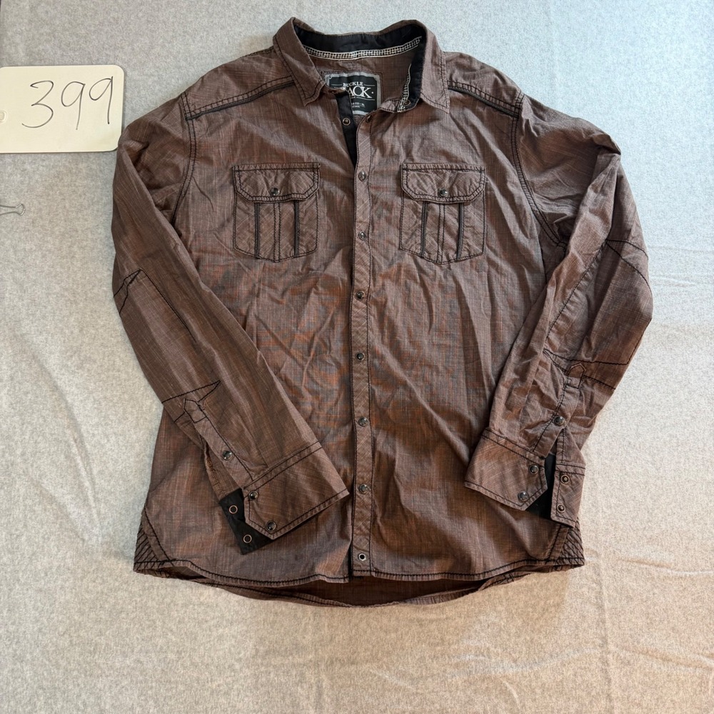 Buckle Black No 48 Brown Crosshatch Button Down Shirt XL Standard Fit Western